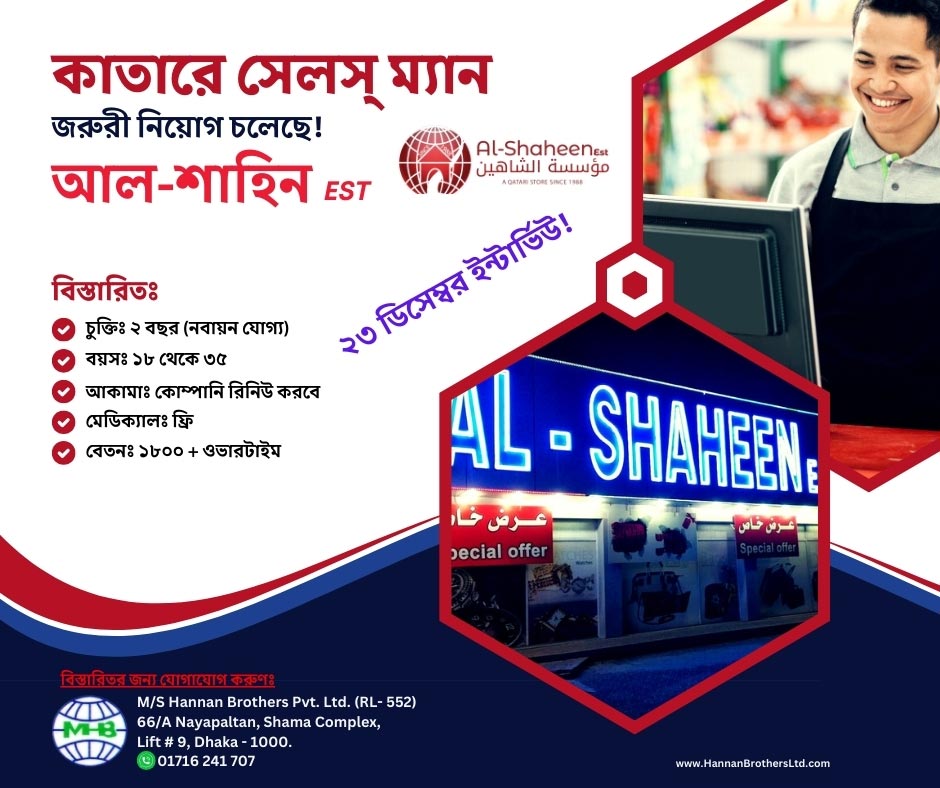 Qatar Salesman employment at Al-Shaheen Est company